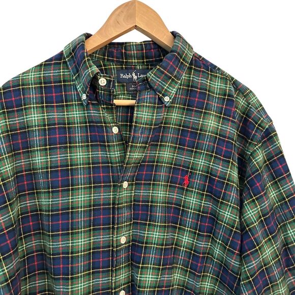Ralph Lauren Men's Blake 100% Cotton Blue, Red & Green Plaid Flannel Button L - Picture 4 of 6
